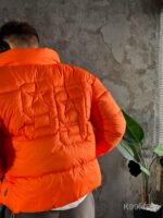 Мужская Зимняя Оранжевая Куртка Пуховик - Стеганая Дутик с Высокой Горловиной и Номером на Спине