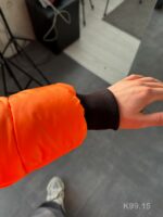 Мужская Зимняя Оранжевая Куртка Пуховик - Стеганая Дутик с Высокой Горловиной и Номером на Спине