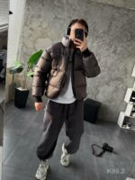 Мужская Зимняя Графитовая Куртка Пуховик - Стеганая Дутик с Высокой Горловиной и Номером на Спине