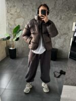 Мужская Зимняя Графитовая Куртка Пуховик - Стеганая Дутик с Высокой Горловиной и Номером на Спине