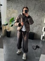 Мужская Зимняя Графитовая Куртка Пуховик - Стеганая Дутик с Высокой Горловиной и Номером на Спине