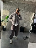 Мужская Зимняя Серая Куртка Пуховик - Стеганая Дутик с Высокой Горловиной и Номером на Спине