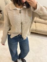 Женский Базовый Свободный Бежевый Кардиган на Акцентных Завязках