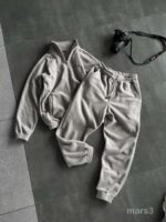 Мужской Теплый Флисовый Серый Костюм на Змейке - Зип Кофта под Горло + Штаны Джоггеры