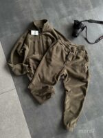 Мужской Теплый Флисовый Костюм Хаки на Змейке - Зип Кофта под Горло + Штаны Джоггеры