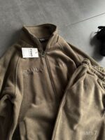 Мужской Теплый Флисовый Костюм Хаки на Змейке - Зип Кофта под Горло + Штаны Джоггеры