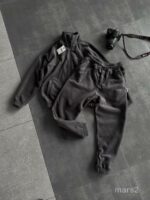 Мужской Теплый Флисовый Графитовый Костюм на Змейке - Зип Кофта под Горло + Штаны Джоггеры