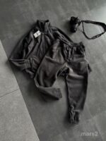 Мужской Теплый Флисовый Графитовый Костюм на Змейке - Зип Кофта под Горло + Штаны Джоггеры