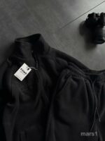 Мужской Теплый Флисовый Черный Костюм на Змейке - Зип Кофта под Горло + Штаны Джоггеры