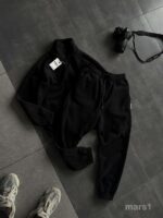 Мужской Теплый Флисовый Черный Костюм на Змейке - Зип Кофта под Горло + Штаны Джоггеры