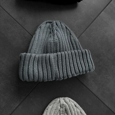 Мужская Темно-Серая Шапка Бини с Отворотом