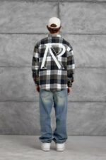 Мужская Теплая Фланелевая Рубашка Хаки - Клетчатая с Принтом на Спине