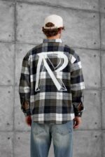 Мужская Теплая Фланелевая Рубашка Хаки - Клетчатая с Принтом на Спине