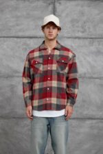 Мужская Теплая Фланелевая Красная Рубашка - Клетчатая с Принтом на Спине