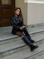 Женские Демисезонные Высокие Жокейские Кожаные Черные Сапоги Трубы с Замочком