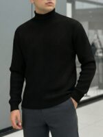 Мужской Свободный Базовый Черный Гольф с Воротником Стойкой