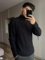 Мужской Свободный Базовый Черный Гольф с Воротником Стойкой