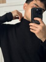 Мужской Свободный Базовый Черный Гольф с Воротником Стойкой