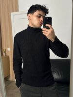 Мужской Свободный Базовый Черный Гольф с Воротником Стойкой