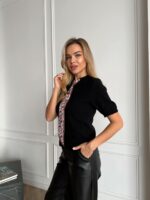 Женская Трикотажная Черная Кофта с Короткими Рукавами и Платком-Галстуком