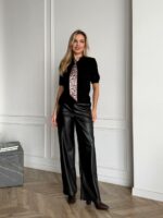 Женская Трикотажная Черная Кофта с Короткими Рукавами и Платком-Галстуком