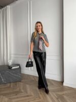 Женская Трикотажная Серая Кофта с Короткими Рукавами и Платком-Галстуком