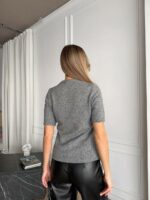 Женская Трикотажная Серая Кофта с Короткими Рукавами и Платком-Галстуком