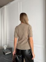 Женская Трикотажная Кофта Мокко с Короткими Рукавами и Платком-Галстуком