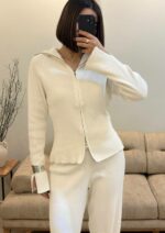 Женский Базовый Трикотажный Молочный Костюм на Молнии (Кофта + Штаны)