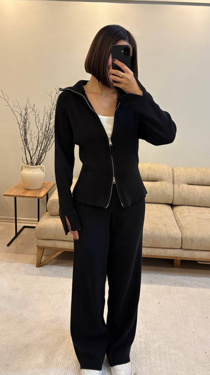 photo_2025-11-28_10-04-21 Женский Базовый Трикотажный Черный Костюм на Молнии (Кофта + Штаны)