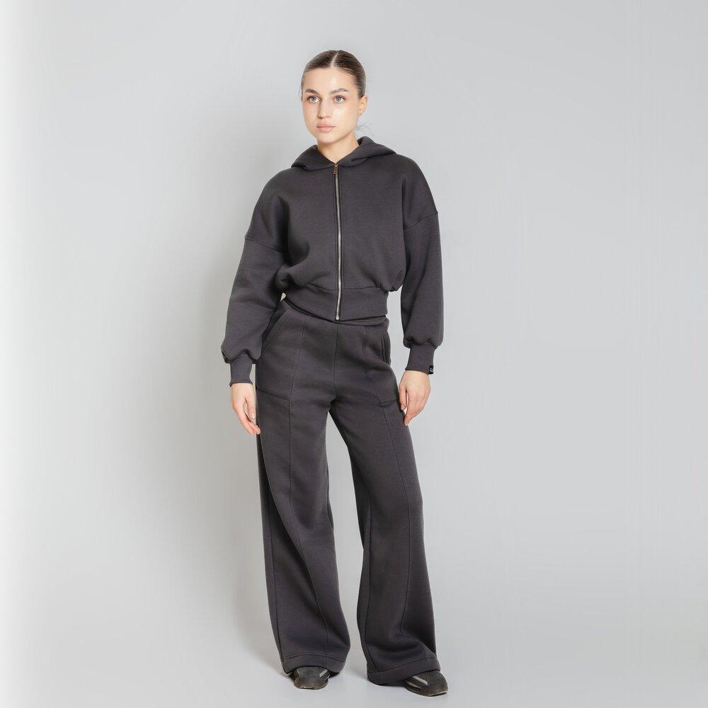 28632e9be0d5874cb906 Женский Базовый Графитовый Костюм на Молнии - Утепленный с Начесом