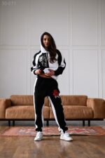 Женский Чорно-Белый Спортивный Костюм с Принтами - Утепленный на Флисе