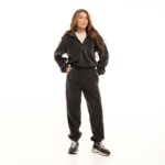 Женский Теплый Флисовый Графитовый Костюм - Кофта под Горло с Коротким Замком + Штаны Джоггеры