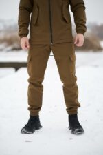 Мужские Утепленные Штаны Брюки Карго Койот Soft Shell на Флисе - Свободные с Манжетами и Накладными Карманами