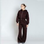 Женский Базовый Коричневый Костюм на Молнии - Утепленный с Начесом