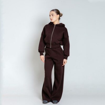 Женский Базовый Коричневый Костюм на Молнии - Утепленный с Начесом