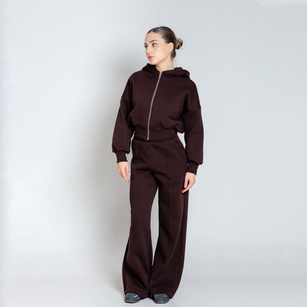 7658135bb01fba4f29e6 Женский Базовый Коричневый Костюм на Молнии - Утепленный с Начесом