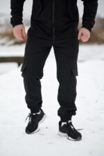 Мужские Черные Штаны Брюки Карго Soft Shell - Свободные с Манжетами и Накладными Карманами