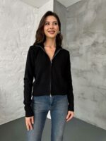 Женская Базовая Черная Кофта на Молнии под Горло
