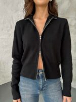 Женская Базовая Черная Кофта на Молнии под Горло