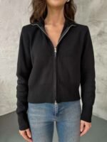 Женская Базовая Черная Кофта на Молнии под Горло