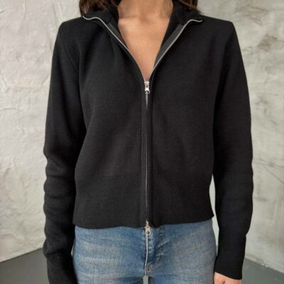 Женская Базовая Черная Кофта на Молнии под Горло
