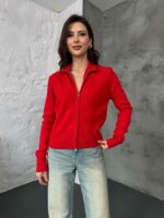 Женская Базовая Красная Кофта на Молнии под Горло