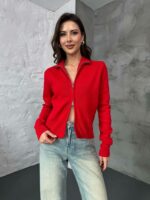 Женская Базовая Красная Кофта на Молнии под Горло