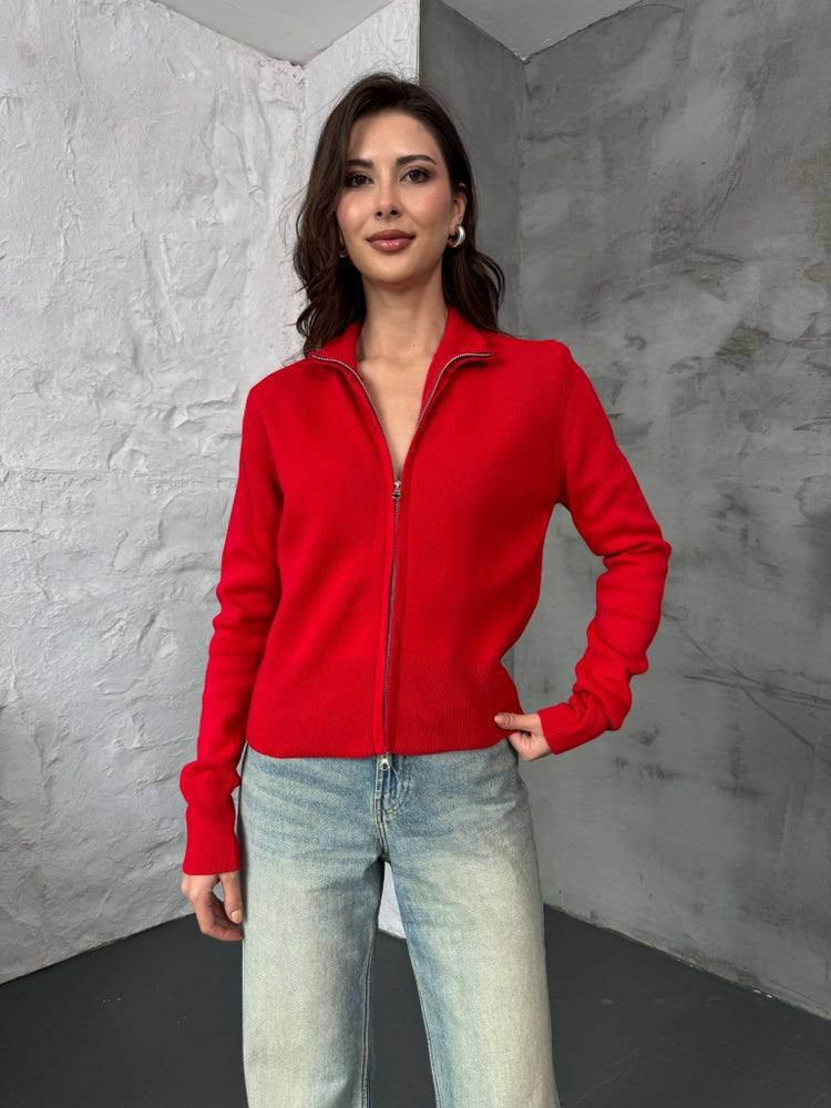 photo_2025-12-01_08-01-51 Женская Базовая Красная Кофта на Молнии под Горло