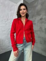 Женская Базовая Красная Кофта на Молнии под Горло