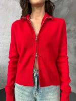 Женская Базовая Красная Кофта на Молнии под Горло