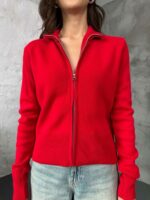 Женская Базовая Красная Кофта на Молнии под Горло