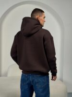 Мужское Утепленное Коричневое Худи на Флисе - Базовое Оверсайз
