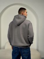 Мужское Утепленное Темно-Серое Худи на Флисе - Базовое Оверсайз